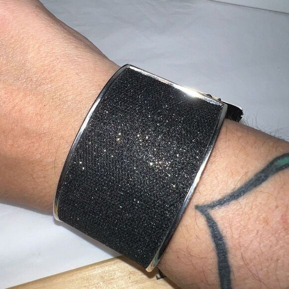 G by Gennaro Black Sparkle Spring Open Cuff Bracelet - Picture 2 of 10